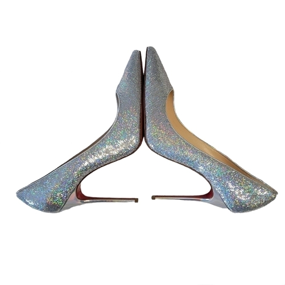 Christian Louboutin Silver Shoes Kate 100 Paill Hotfix Heels Size 41 Pumps - Picture 3 of 13